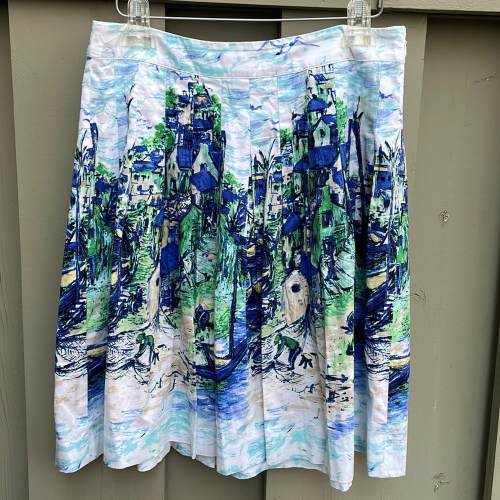 Talbots A-Line Skirt in Blue Green Watercolor Print 6P